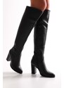 Shoeberry Women's Jila Black Skin Heel Boots Black Skin
