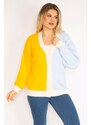 Şans Women's Plus Size Blue Knitwear Cardigan with Buttons and Button