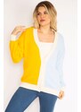 Şans Women's Plus Size Blue Knitwear Cardigan with Buttons and Button