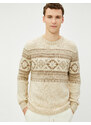 Koton Acrylic Blended Sweater Ethnic Patterned Crew Neck