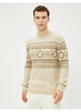 Koton Acrylic Blended Sweater Ethnic Patterned Crew Neck