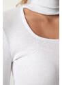 Happiness İstanbul Women's White Cut Out Detailed Turtleneck Ribbed Knitted Blouse