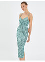 Koton Sequined Midi Pencil Dress Thin Double Strap Heart Collar