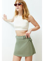 Trendyol Khaki Belt Woven Short Skirt