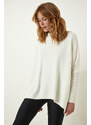 Happiness İstanbul Bone High Neck Slit Knitwear Poncho Sweater