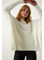 Happiness İstanbul Bone High Neck Slit Knitwear Poncho Sweater