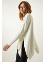 Happiness İstanbul Bone High Neck Slit Knitwear Poncho Sweater