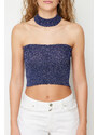 Trendyol Indigo Crop Glittery Yarn Knitwear Blouse