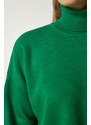 Happiness İstanbul Štěstí İstanbul Dámský zelený rolák ležérní pletený svetr