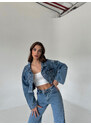 Laluvia Blue Laser Crop Denim Jacket