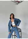 Laluvia Blue Laser Crop Denim Jacket