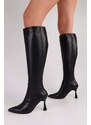 Shoeberry Women's Asez Black Skin Heeled Boots Black Skin