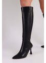 Shoeberry Women's Asez Black Skin Heeled Boots Black Skin