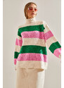 Bianco Lucci Women's Turtleneck Paneled Knitwear Sweater