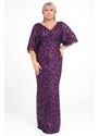 By Saygı Women's Purple Ottoban Sequin Lined B.b Long Evening Dress