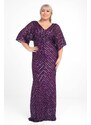 By Saygı Women's Purple Ottoban Sequin Lined B.b Long Evening Dress