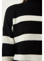 Happiness İstanbul Women's Black High Neck Striped Knitwear Sweater