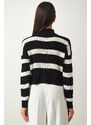 Happiness İstanbul Women's Black High Neck Striped Knitwear Sweater