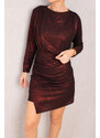 armonika Women's Burgundy Drape Detailed Silvery Mini Dress