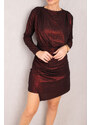 armonika Women's Burgundy Drape Detailed Silvery Mini Dress