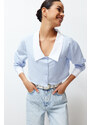 Trendyol Blue Wide Collar Crop Woven Shirt