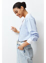 Trendyol Blue Wide Collar Crop Woven Shirt