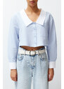 Trendyol Blue Wide Collar Crop Woven Shirt