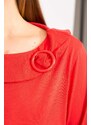 Şans Women's Red Plus Size Cotton Fabric Collar With Ornamental Buckle.