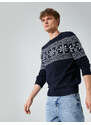 Koton Crew Neck Sweater Ethnic Pattern Wool Blend