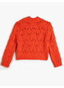 Koton Knitted Sweaters Openwork Round Neck Long Sleeve Soft Textured.