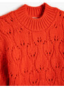 Koton Knitted Sweaters Openwork Round Neck Long Sleeve Soft Textured.