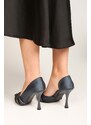 Shoeberry Women's Aern Navy Blue Satin with Stones Heeled Shoes Stiletto