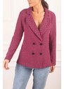 armonika Women's Fuchsia Striped Patterned Four Button Cachet Jacket