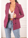 armonika Women's Fuchsia Striped Patterned Four Button Cachet Jacket