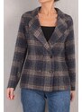 armonika Women's Navy Blue Checkered Four Button Cachet Jacket