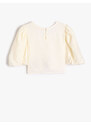 Koton Viscose Fabric V-neck with Short Puffy Balloon Sleeves In The Front Of The Blouse.