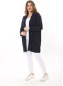 Şans Women's Plus Size Navy Blue Front Pocket Cardigan