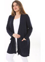 Şans Women's Plus Size Navy Blue Front Pocket Cardigan