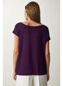 Happiness İstanbul Women's Plum Boat Neck Basic Blouse