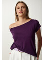 Happiness İstanbul Women's Plum Boat Neck Basic Blouse