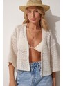 Happiness İstanbul Women's Bone Openwork Summer Knitwear Cardigan