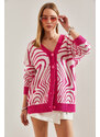 Bianco Lucci Women's Oversize Zebra Patterned Knitwear Cardigan