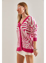 Bianco Lucci Women's Oversize Zebra Patterned Knitwear Cardigan