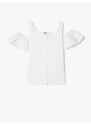 Koton T-Shirt Window Detailed Sleeves Flounce Button Closure