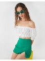 Koton Crop T-Shirt Open Shoulder Scalloped