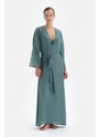 Dagi Green Three Quarter Sleeve Lace Long Dressing Gown