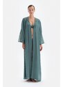 Dagi Green Three Quarter Sleeve Lace Long Dressing Gown