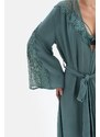 Dagi Green Three Quarter Sleeve Lace Long Dressing Gown