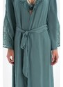 Dagi Green Three Quarter Sleeve Lace Long Dressing Gown