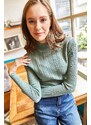 Olalook Women's Mint Green Half Turtleneck Zigzag Textured Soft Knitwear Sweater